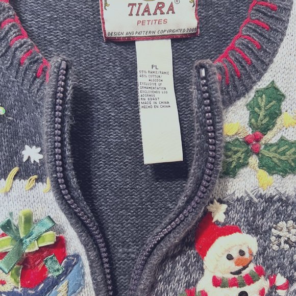 Tiara Vintage Ugly Christmas Sweater- Snowmen sparkle cardigan women's PL-Holida - Picture 3 of 12